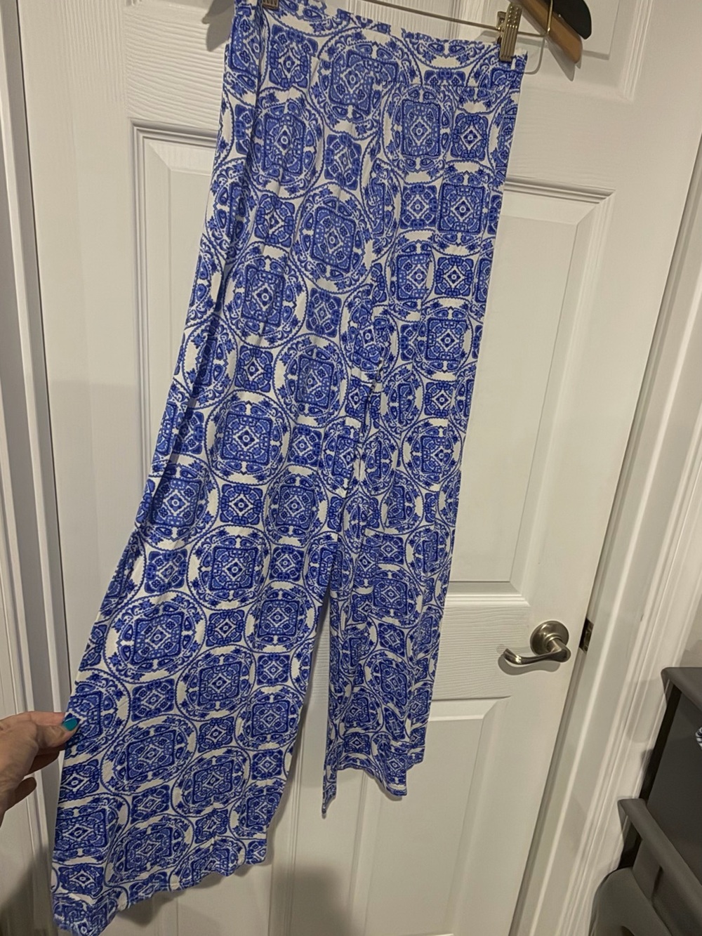 Boohoo Blue & White Wide-Leg Printed Palazzo Pants